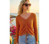 Roman Women's Sequin Tie Front Knitted Top in Orange | Size: 12 Roman Orange 12