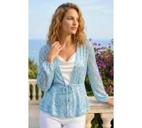 Roman Women's Sequin Tie Front Stretch Top in Light Blue | Size: 12 Roman Light Blue 12