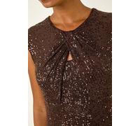 Roman Women's Sequin Twist Front Stretch Dress in Chocolate | Size: 20