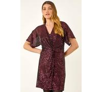 Roman Women's Sequin Twist Front Stretch Dress in Magenta | Size: 12