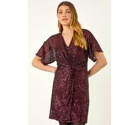 Roman Women's Sequin Twist Front Stretch Dress in Magenta | Size: 12 Roman Magenta 12