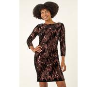 Roman Women's Sequin Velvet Shift Stretch Dress in Chocolate | Size: 16 Roman Chocolate 16