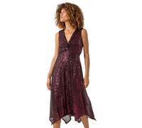Roman Originals Sequin Wrap Twist Front Midi Dress for Women UK - Ladies Everyday Autumn Winter V-Neckline Comfy Soft Evening Vacation Work Party Night Out - Magenta - Size 12