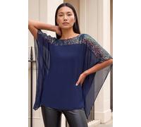 Roman Originals Sequin Chiffon Top for Women Ladies Embellished Blouse Sparkly Glitter Overlay Shiny Special Occasion Winter New Year NYE Party Christmas Night Out - Navy - Size 18