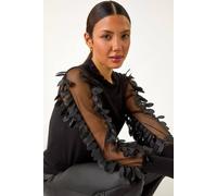 Roman Women's Sheer Feather Sleeved Jumper in Black | Size: 12 Roman Black 12