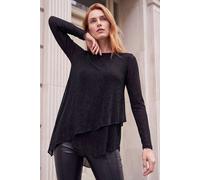 Roman Originals Shimmer Asymmetric Layered Top for Women UK - Ladies Everyday Autumn Winter Round Neckline Comfy Soft Evening Vacation Work Party Night Out