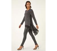 Roman Women's Shimmer Chiffon Hem Stretch Top in Black | Size: 12 Roman Black 12