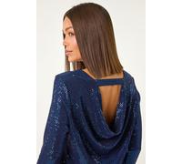 Roman Women's Shimmer Cowl Back Tunic Top in Navy | Size: 10 Roman Navy 10