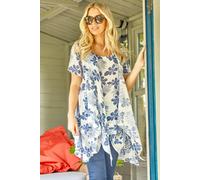 Roman Women's Short Sleeve Floral Crinkle Tunic Top in Blue | Size: 10