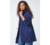 Roman Shower Resistant Longline Jacket for Women UK - Ladies Spring Everyday Summer Holiday Patch Pockets Comfy Long Sleeve Soft Zip Up Rain Coats - Navy - Size 16