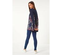 Roman Originals Side Printed Stretch Tunic Top for Women UK - Ladies Everyday Autumn Winter Round Neckline Comfy Soft Evening Vacation Work Party Night Out - Midnight Blue - Size 20