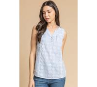 Roman Women's Sleeveless Embroidered Cotton Blouse in Light Blue | Size: 20 Roman Light Blue 20