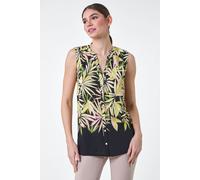 Roman Sleeveless Shirt for Women UK Ladies Blouse Top Button Through Summer Smart Casual Work Cocktail Party Office Holiday Special Occassion Evening Going Out - Green - Size 10
