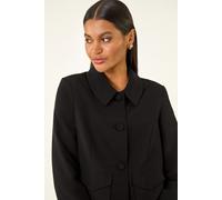 Roman Originals Smart Buttoned Pocket Jacket for Women UK - Ladies Everyday Autumn Winter Stand Collar Comfy Soft Evening Vacation Work Party Night Out - Black - Size 12