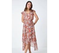 Roman Women's Snake Print Asymmetric Tiered Midi Dress in Stone | Size: 12