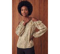 Roman Women's Snake Print Frill Cold Shoulder Top in Stone | Size: 18