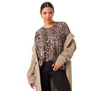 Roman Originals Snit Animal Print Top for Women UK - Ladies Everyday Autumn Winter Round Neckline Comfy Soft Evening Vacation Work Party Night Out - Natural - Size 10