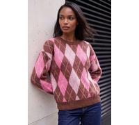 Roman Women's Soft Knit Argyle Jumper in Pink | Size: 20 Roman Pink 20