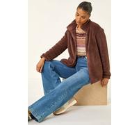 Roman Originals Soft Sherpa Fleece Jacket For Women UK - Ladies Autumn Everyday Winter Holiday Pull-On Comfy Soft Vacation Work Teddy Coat - Chocolate - Size XL