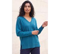 Roman Originals Soft V-Neck Side Split Knit Sweater for Women UK - Ladies Everyday Autumn Winter V-Neckline Comfy Soft Evening Vacation Work Party Night Out - Teal - Size 10