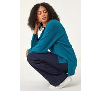 Roman Originals Soft V-Neck Side Split Knit Sweater for Women UK - Ladies Everyday Autumn Winter V-Neckline Comfy Soft Evening Vacation Work Party Night Out - Teal - Size 18