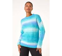 Roman Originals Spacedye Stripe Crew Neck Jumper for Women UK - Ladies Everyday Autumn Winter Round Neckline Comfy Soft Evening Vacation Work Party Night Out - Blue - Size 14