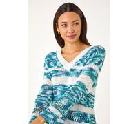 Roman Women's Spacedye Stripe Knit Jumper in Teal | Size: 20 Roman Teal 20