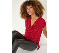 Roman Originals Glitter Cowl Neck Stretch Top for Women UK - Ladies Everyday Autumn Winter Comfy Soft Evening Vacation Work Party Night Out - Red - Size 18