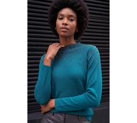 Roman Originals Diamante Sequin Jumper for Women UK Ladies Sparkly Glitter Sweater Embellished Smart Casual Autumn Winter High Neck Knitwear Knitted Pullover - Dark Green - Size 16