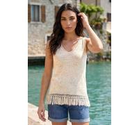 Roman Women's Speckled Fringe Knit Vest in Ivory | Size: 10