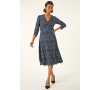 Roman Women's Speckled Twist Front Dress in Blue | Size: 20