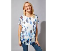 Roman Women's Spot Mesh Chiffon Overlay Top in Blue | Size: 10