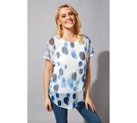 Roman Women's Spot Mesh Chiffon Overlay Top in Blue | Size: 10