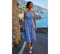 Roman Women's Spot Print Belted Midi Dress in Light Blue | Size: 18 Roman Light Blue 18