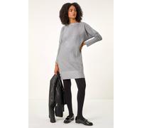 Roman Women's Spot Print Border Knitted Jumper Dress in Light Grey | Size: 18 Roman Light Grey 18