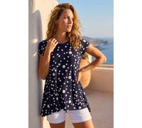 Roman Originals Hanky Hem Tunic Top for Women UK - Ladies Longline Blouse Asymmetric Hemline Short Sleeves Casual Slouch Loose Summer Spring Relaxed Comfortable - Spot Navy - Size 12