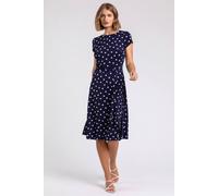 Roman Women's Spot Print Jersey Stretch Dress in Navy | Size: 12 Roman Navy 12