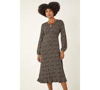 Roman Women's Spot Print Keyhole Midi Dress in Stone | Size: 10 Roman Stone 10