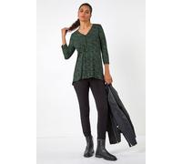 Spot Print Pleat Front Tunic Top Roman Green 12