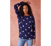 Roman Originals Blouson Top for Women UK Ladies Drop Shoulder Long Sleeve Jersey Stretchy Oversized Casual Office Jumper Soft Everyday Sweater Lounge Sweatshirt Blouses - Navy & Pink - Size 16