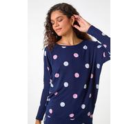 Roman Originals Blouson Top for Women UK Ladies Drop Shoulder Long Sleeve Jersey Stretchy Oversized Casual Office Jumper Soft Everyday Sweater Lounge Sweatshirt Blouses - Navy & Pink - Size 20