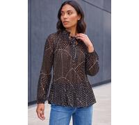 Roman Women's Spot Print Tie Neck Pleated Top in Black | Size: 20 Roman Black 20