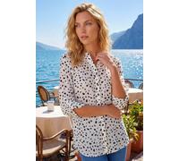 Roman Originals Shirt Top for Women UK Ladies Collarless Blouse Smart Tunic Button Through Longline Asymmetric Hem 3/4 Length Roll Up Sleeves V Neck Going Out - Spot Ivory - Size 12