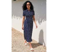 Roman Women's Spot Shirred Midi Dress in Navy | Size: 18
