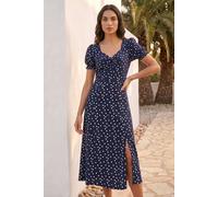 Roman Women's Spotted Sweetheart Stretch Midi Dress in Navy | Size: 12