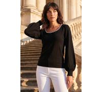 Roman Women's Square Neck Pearl Trim Knit Jumper in Black | Size: 14 Roman Black 14