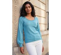 Roman Women's Square Neck Pearl Trim Knit Jumper in Light Blue | Size: 10 Roman Light Blue 10