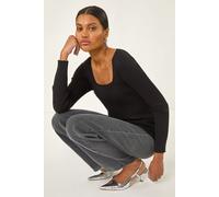 Roman Women's Square Neck Ribbed Knit Jumper in Black | Size: 10 Roman Black 10