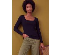 Roman Originals Scoop Neck Ribbed Knit Jumper for Women UK - Ladies Everyday Holiday Spring Summer Notch Neckline Comfy Soft Evening Vacation Work Party - Black - Size 16