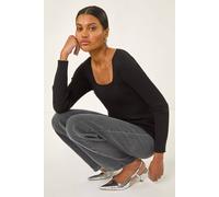 Roman Women's Square Neck Ribbed Knit Jumper in Black | Size: 20 Roman Black 20